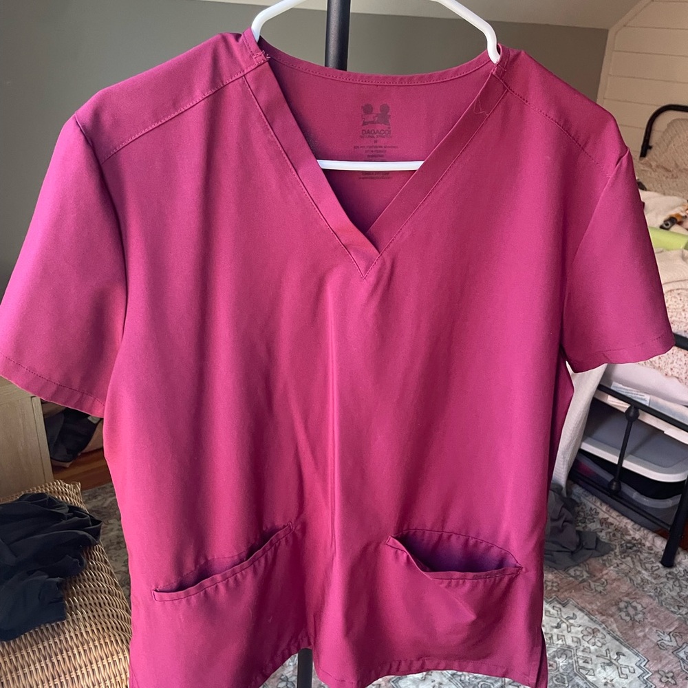 Women's V-Neck Short Sleeve Top and Pant Scrub Set - Deep Red
